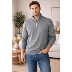 NWT Collars & Co. Men's Luxury Touch Cotton & Cashmere 1/4 Zip Sweater Grey SZ L